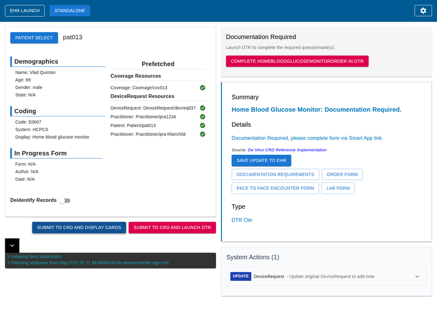Frame 2 — The coverage card returned at order time: Documentation Required — complete this order in DTR
