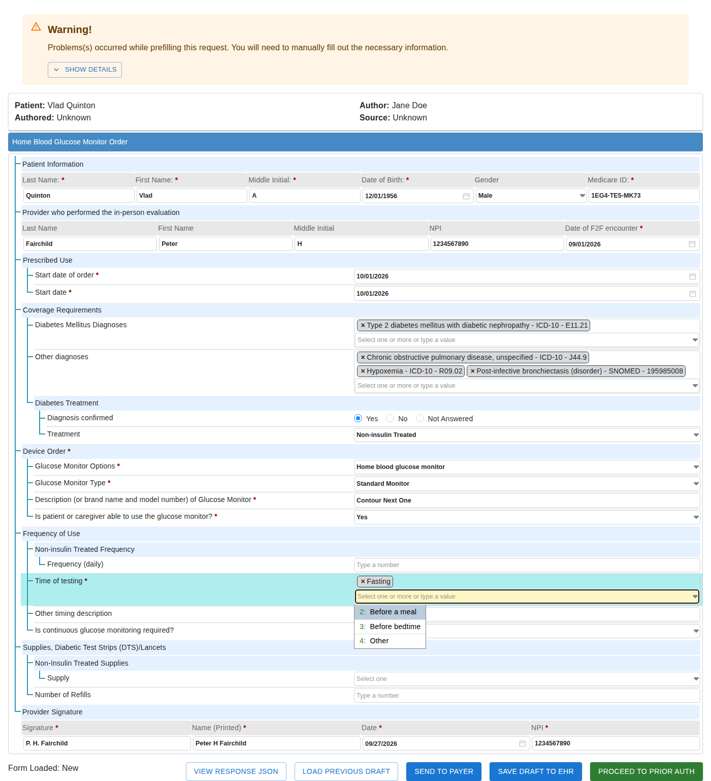 Frame 6 — Completed DTR form ready to proceed to prior auth