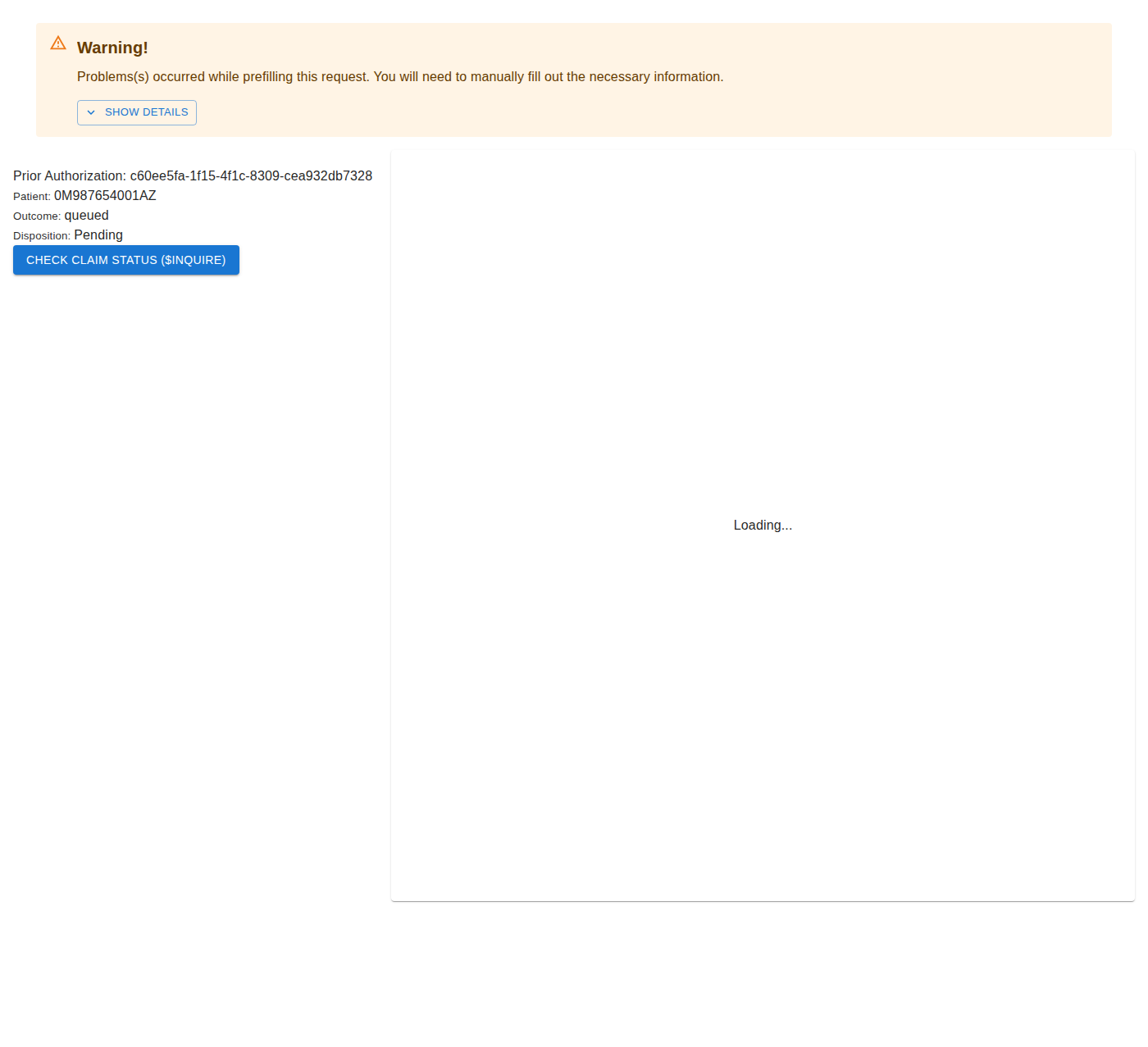 Frame 8 — Claim submitted to PAS, initial status Pending