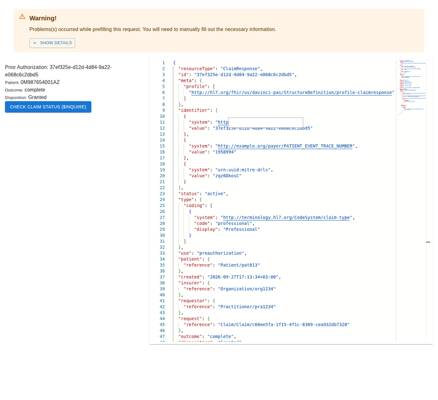 Frame 9 — The prior-auth decision in the browser: GRANTED